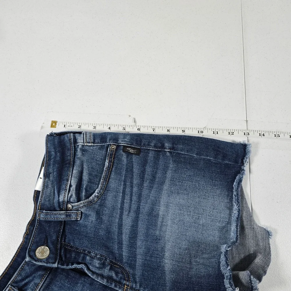 Silver Jeans Co Suki Mid Rise Denim Shorts Dark Wash Raw Hem W26 L53946EAE393